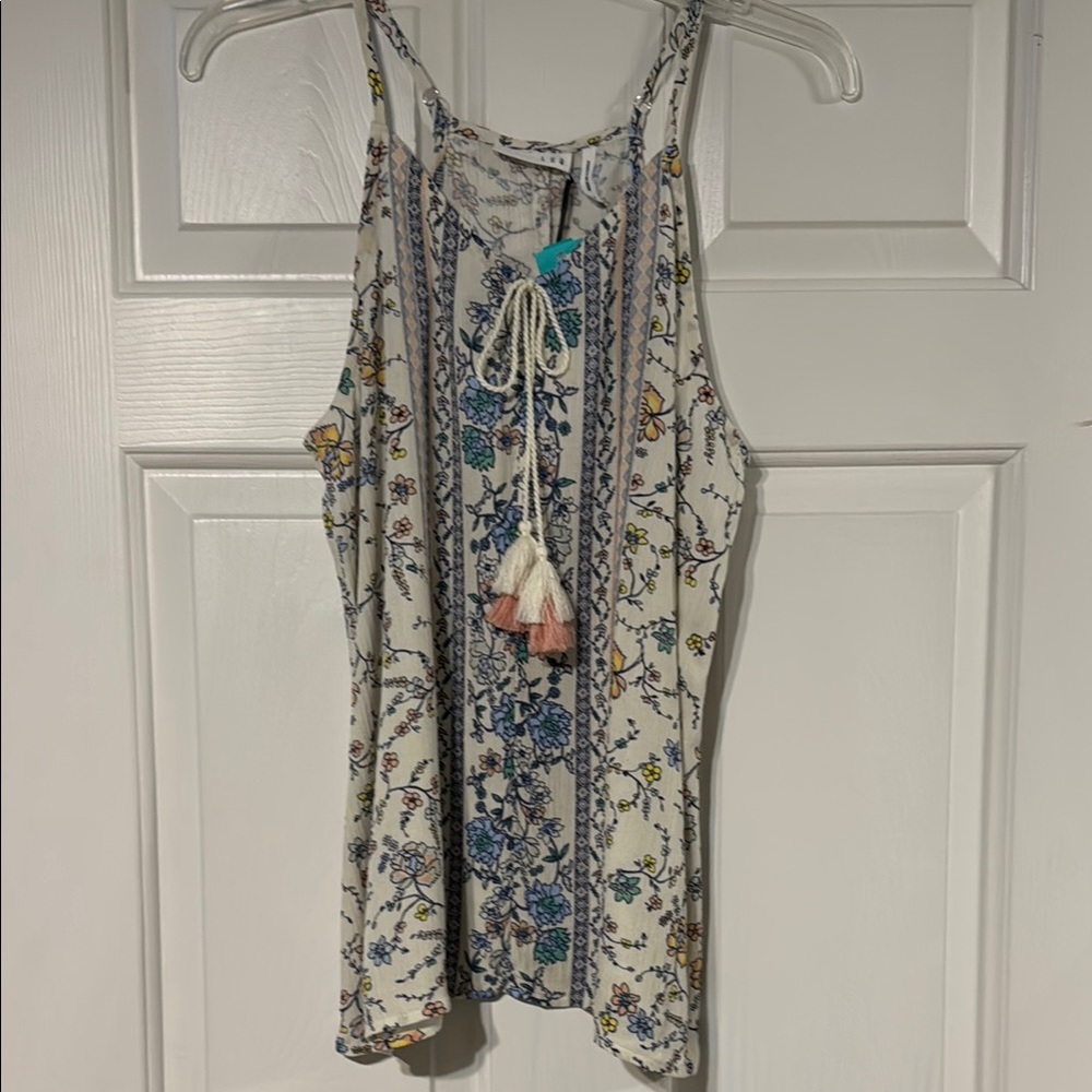 Blue and Gray Tie Front Sleeveless Tank Top